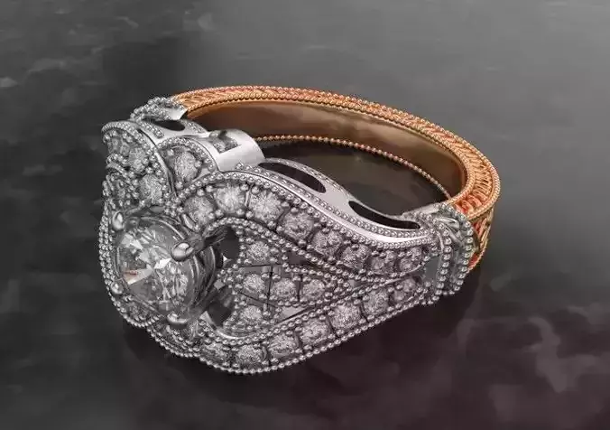 Vintage Dress  Pave Filigree engraved Ring