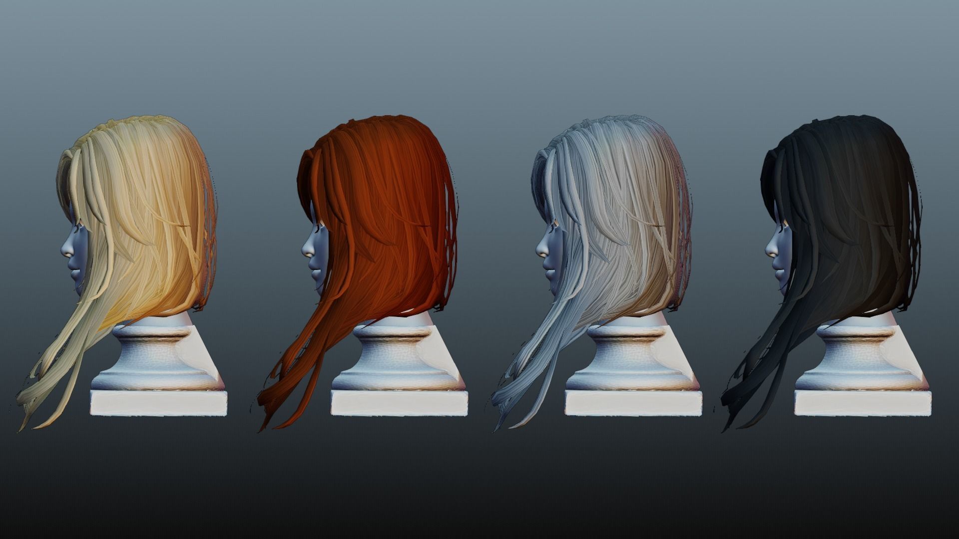 Female hair 4 color Low-poly 3D model_22
