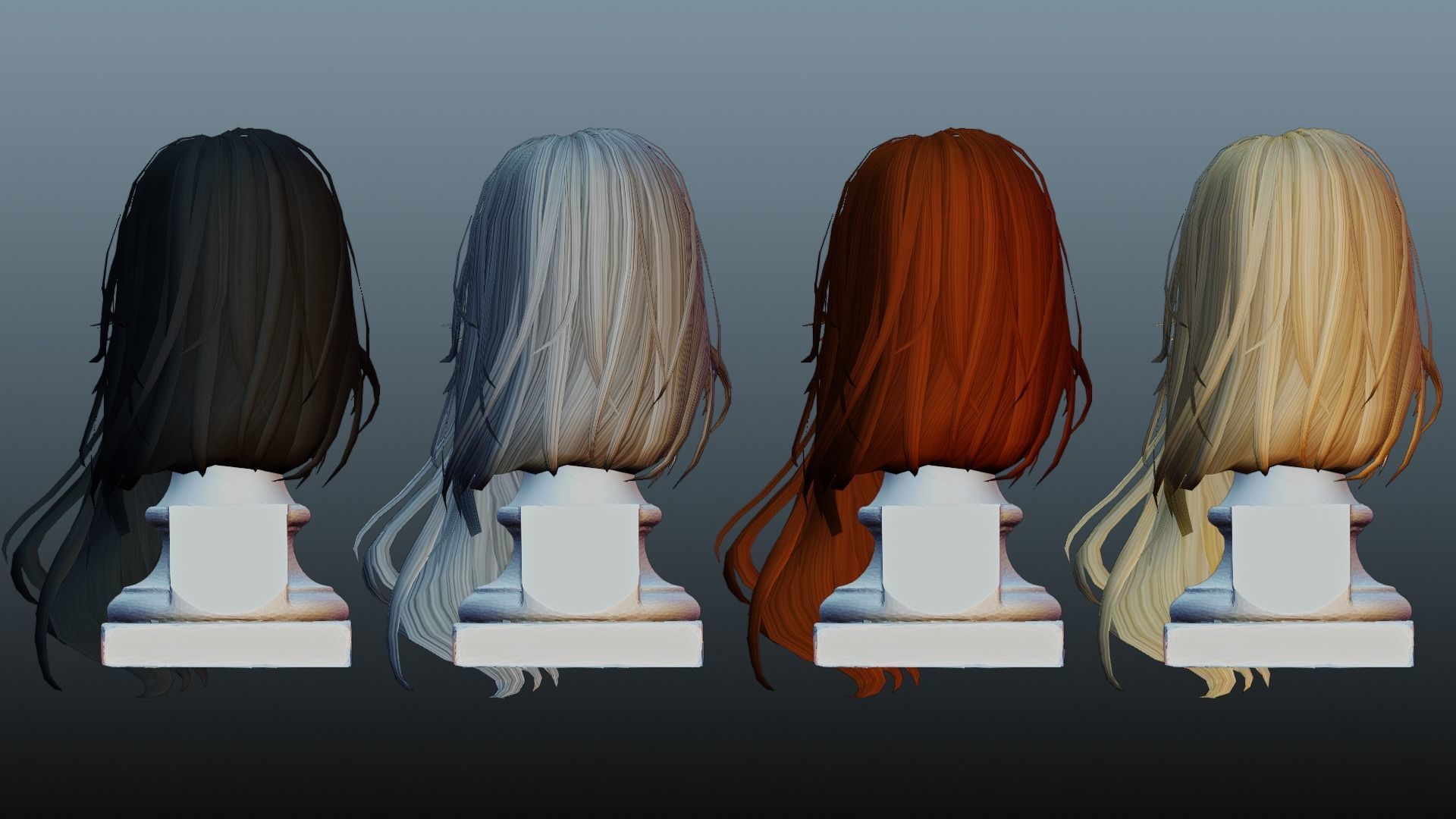 Female hair 4 color Low-poly 3D model_21