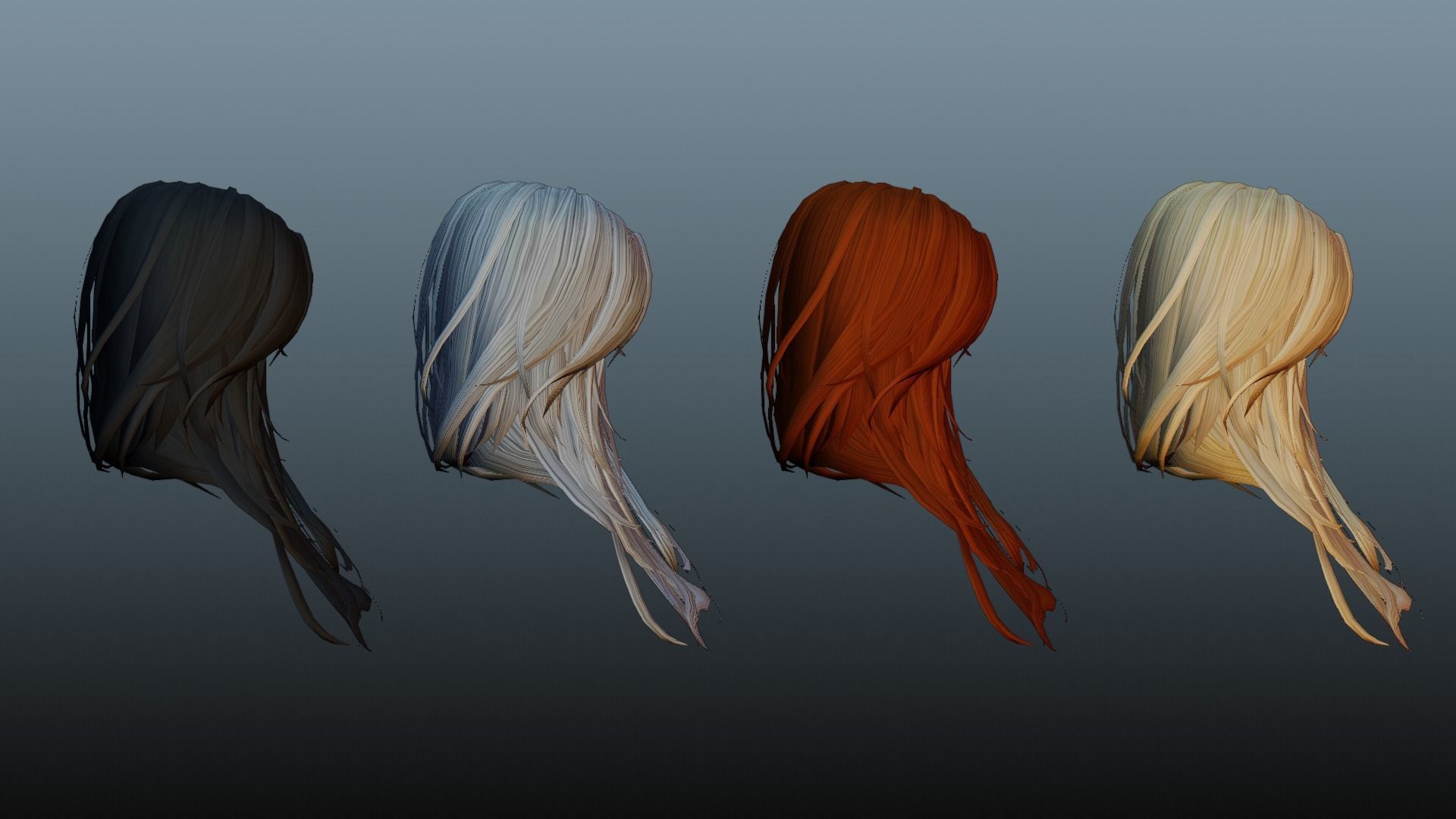 Female hair 4 color Low-poly 3D model_26