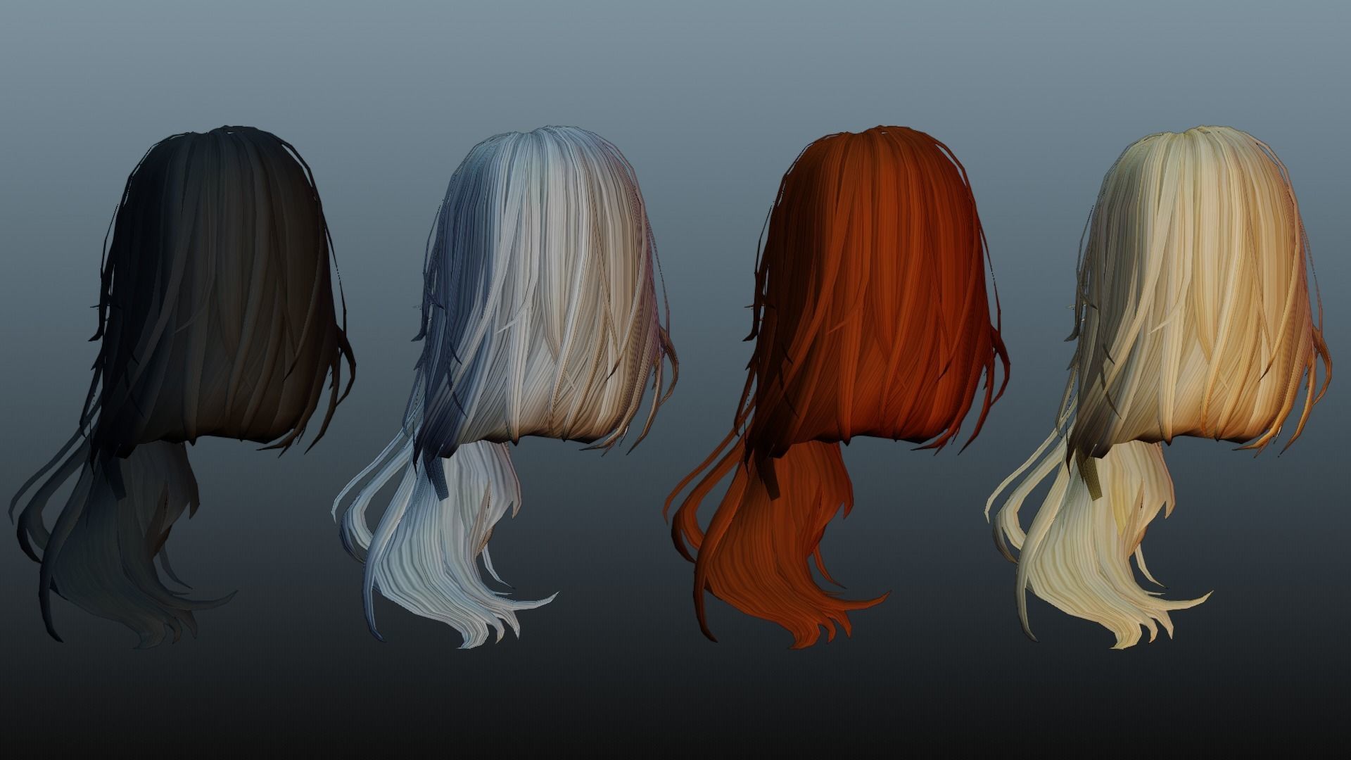 Female hair 4 color Low-poly 3D model_25