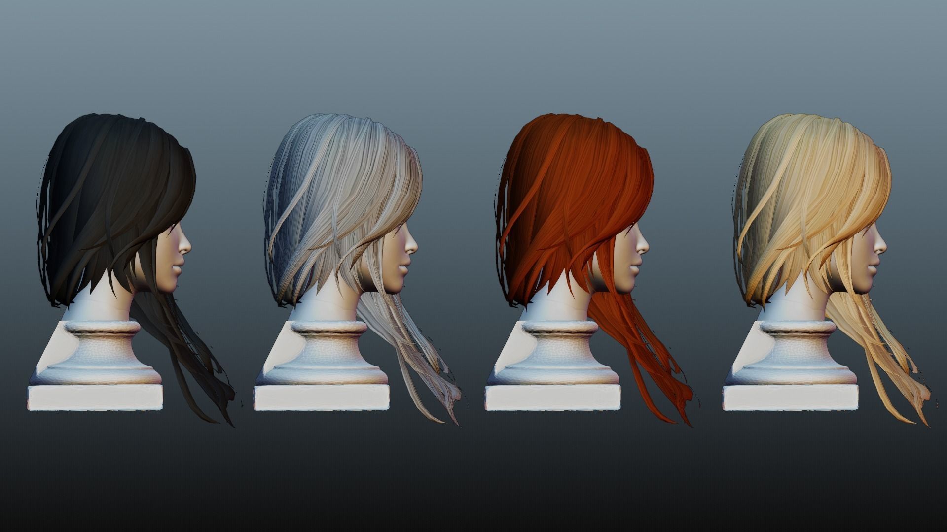 Female hair 4 color Low-poly 3D model_3
