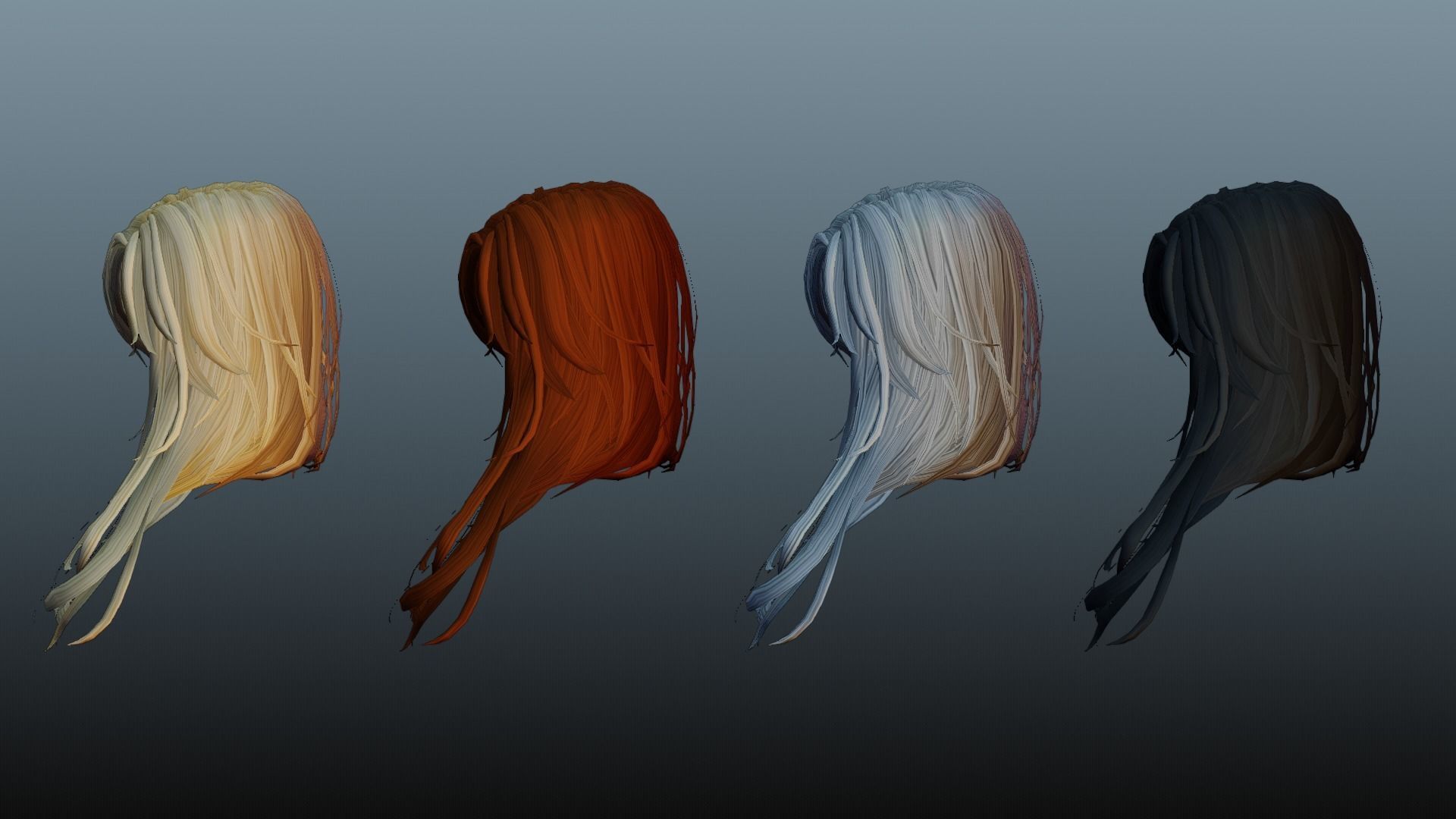 Female hair 4 color Low-poly 3D model_6