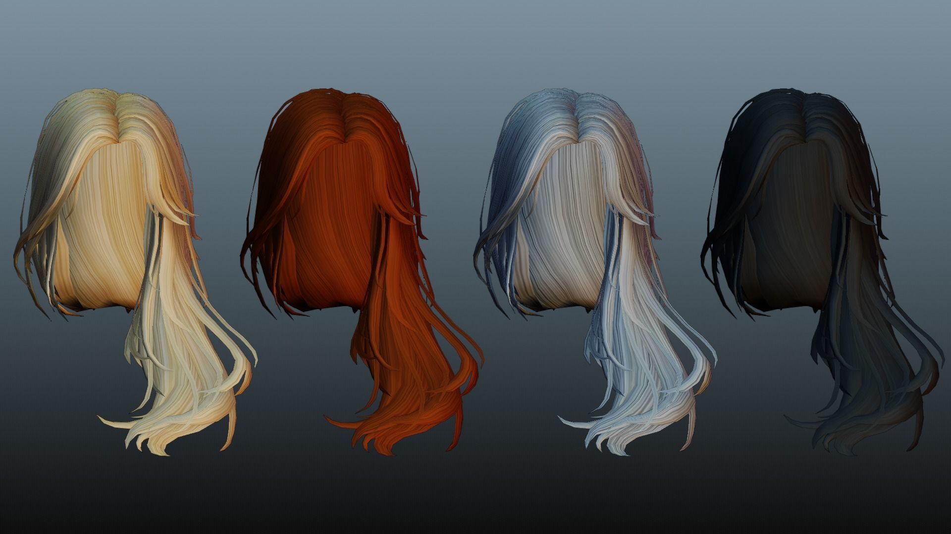 Female hair 4 color Low-poly 3D model_4