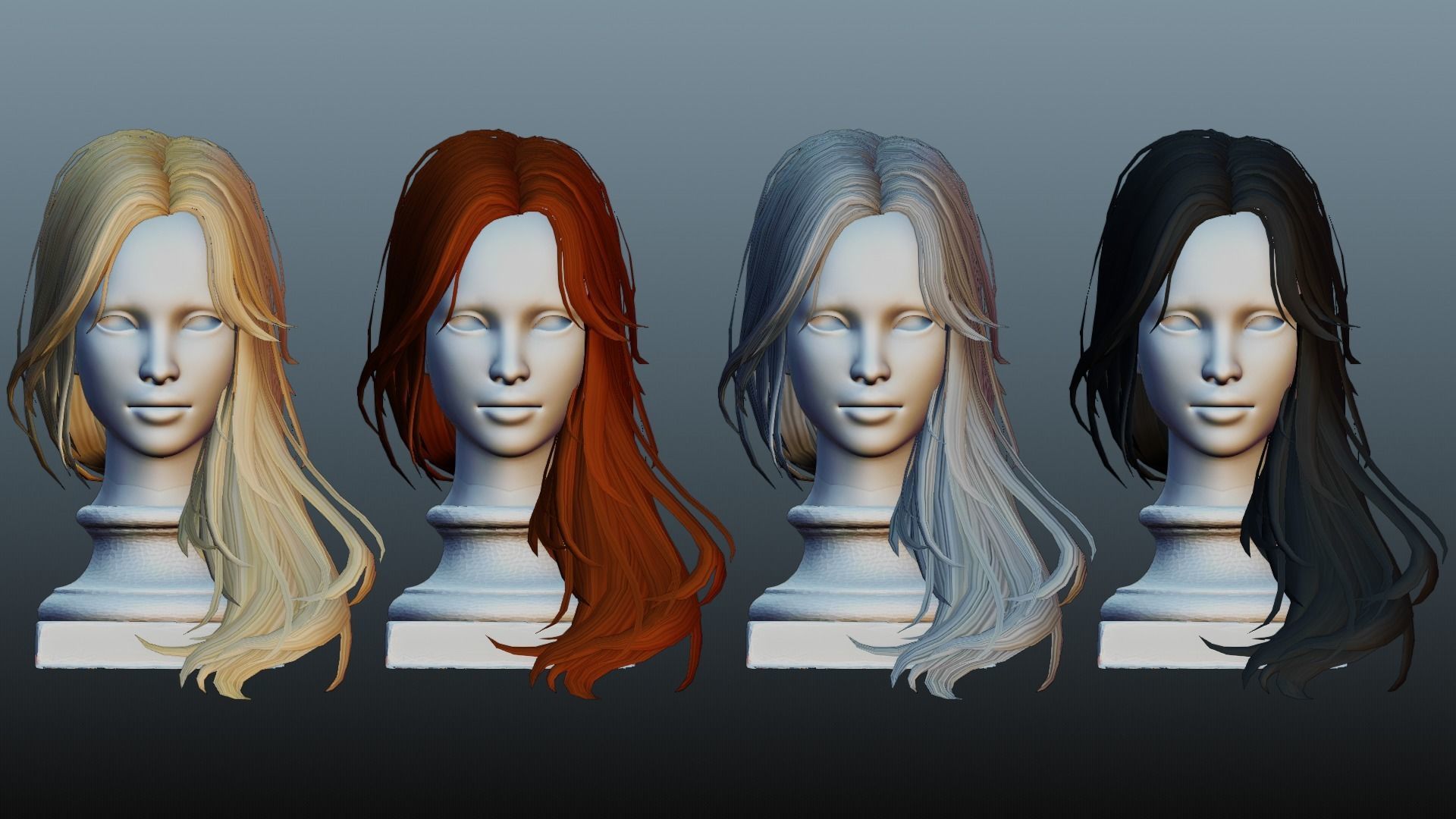 Female hair 4 color Low-poly 3D model_20