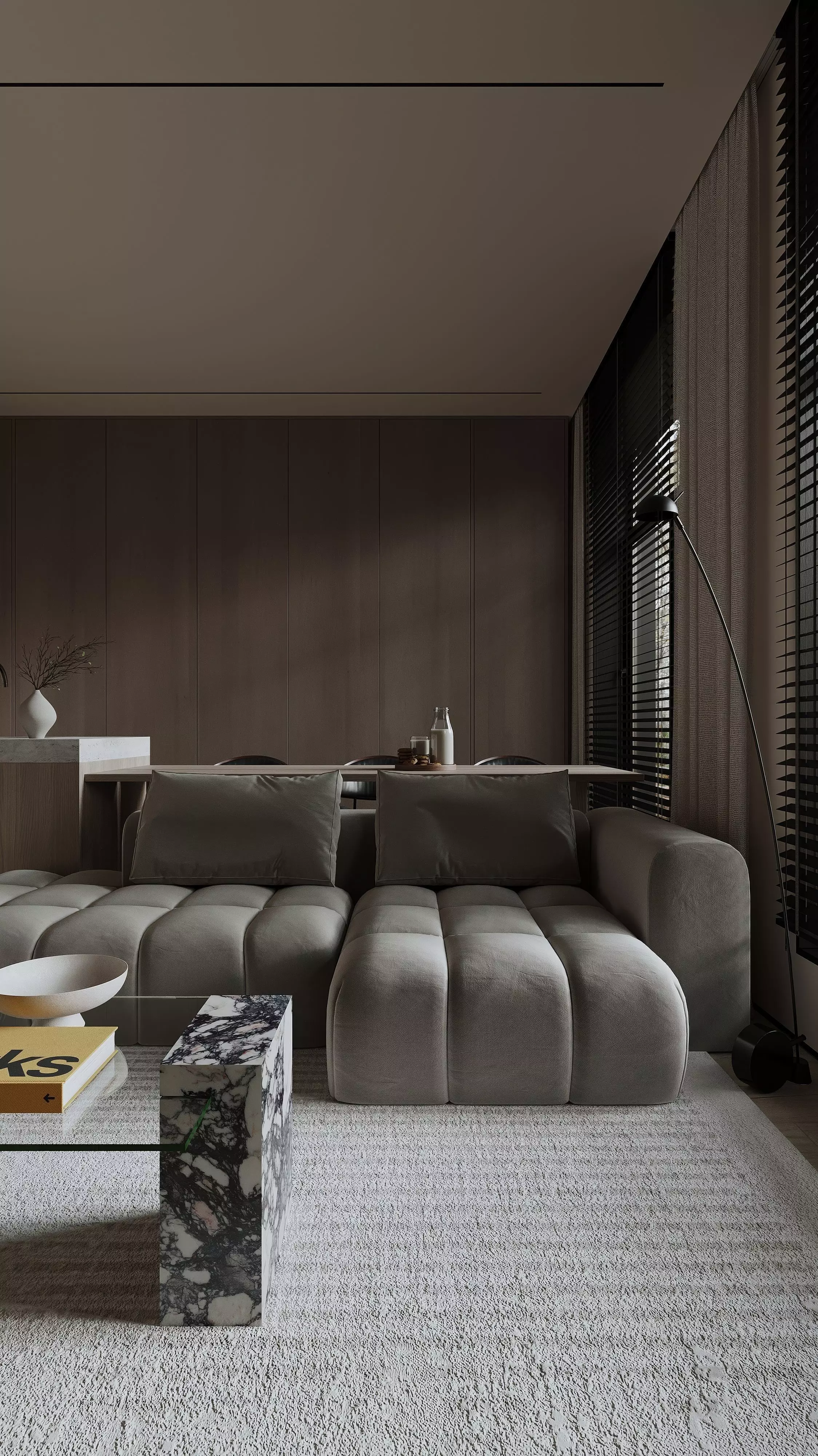 Interior scene kitchen and living room 3D model