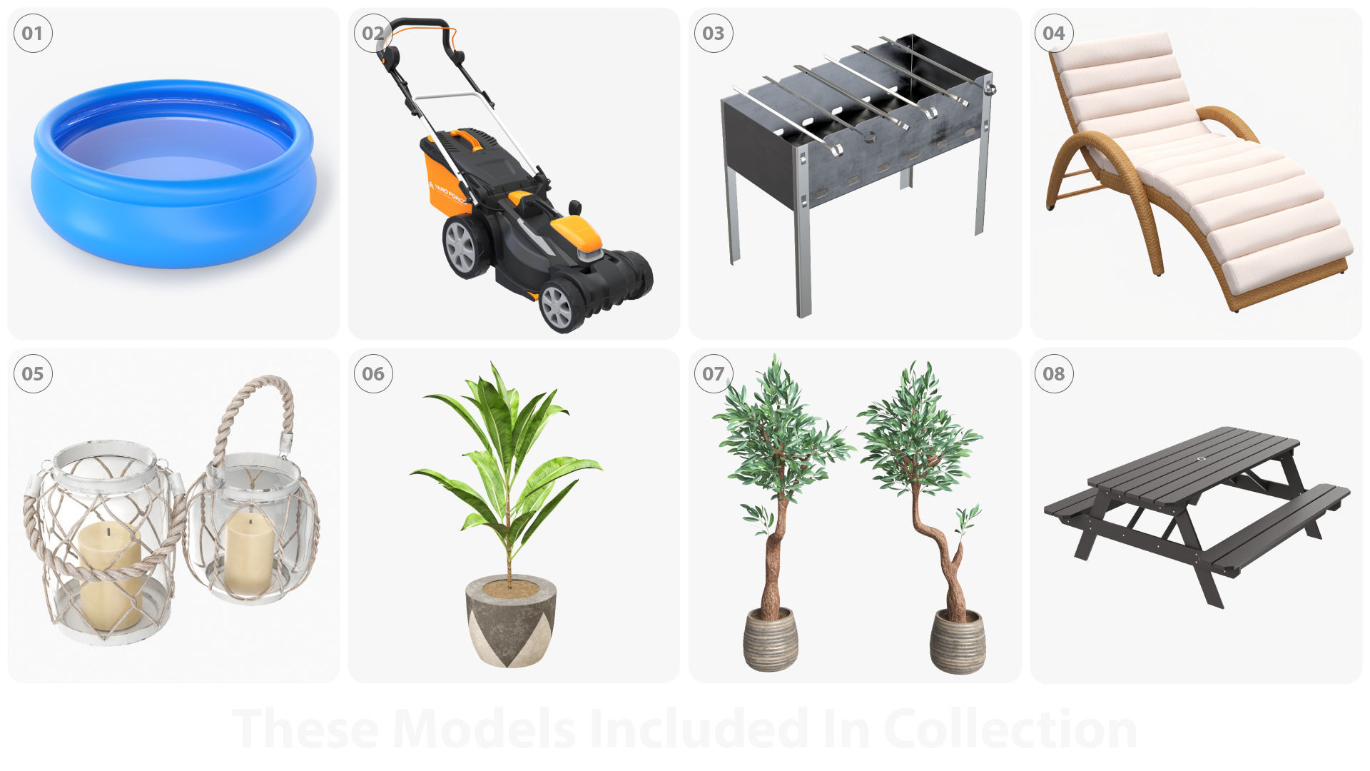 Front yard outdoor garden furniture and items 3D model_1