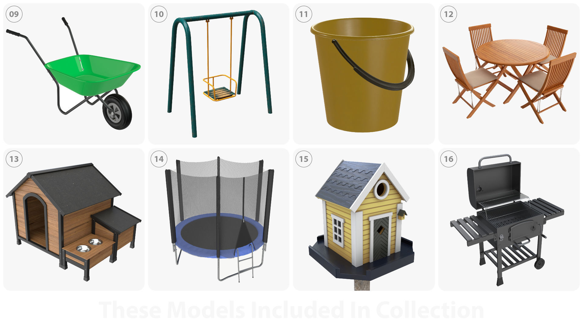 Front yard outdoor garden furniture and items 3D model_2
