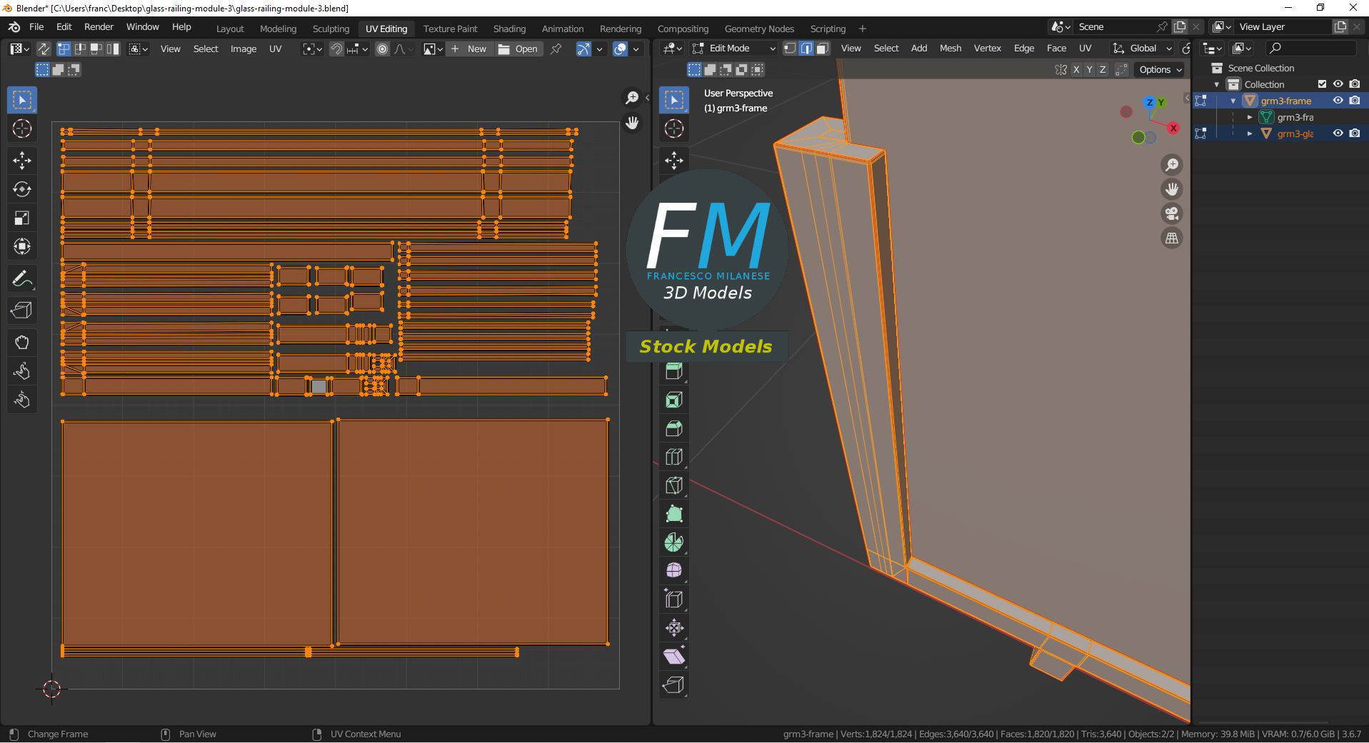 Glass railing module 3 3D model_10