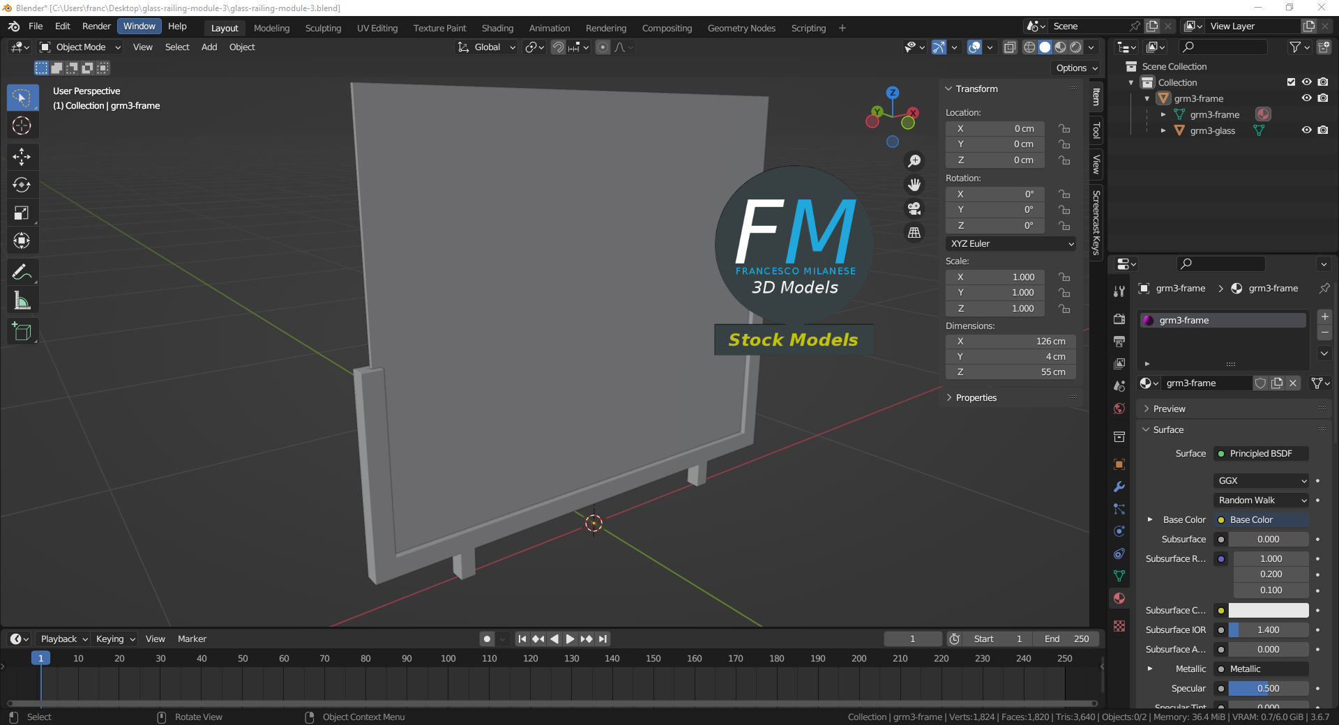 Glass railing module 3 3D model_9