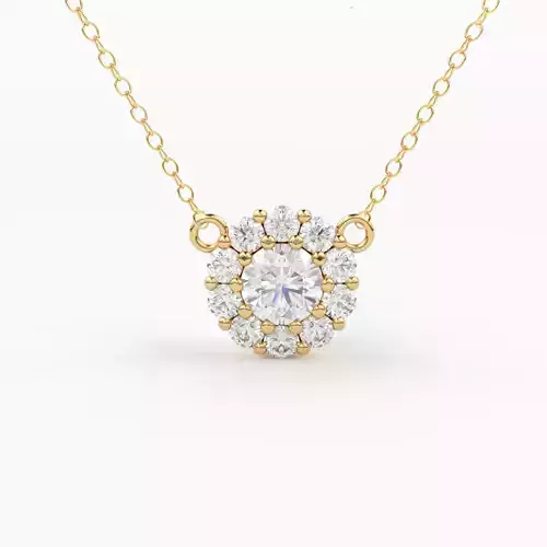 Cluster Diamond Pendant Gold Zircon Halo Charm Necklace