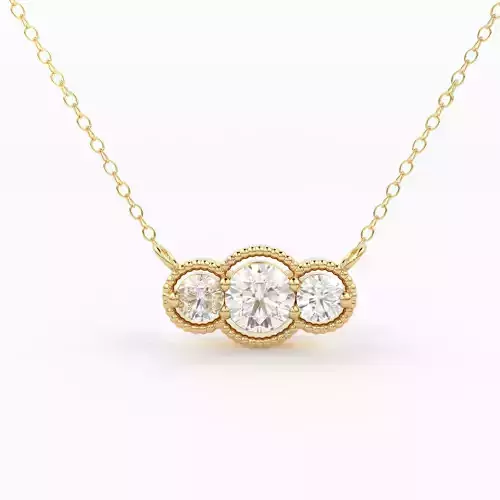 Art Deco Diamond Pendant Gold Station Trio Charm Necklace