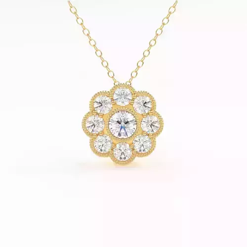 Flower Diamond Pendant Gold Cluster Charm Gold Necklace