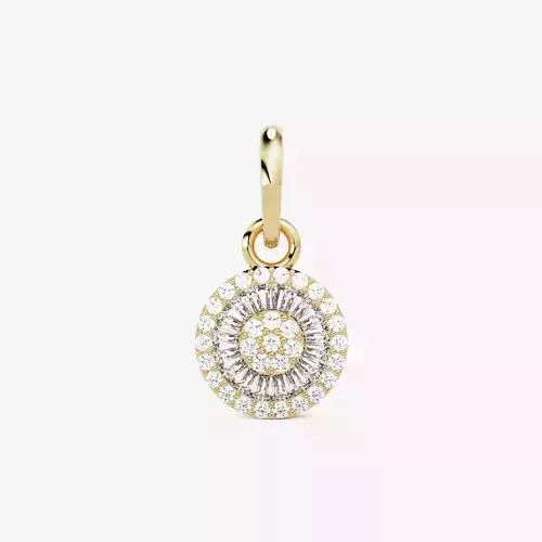 Disc Tapered Baguette Diamond Cluster Pendant Necklace
