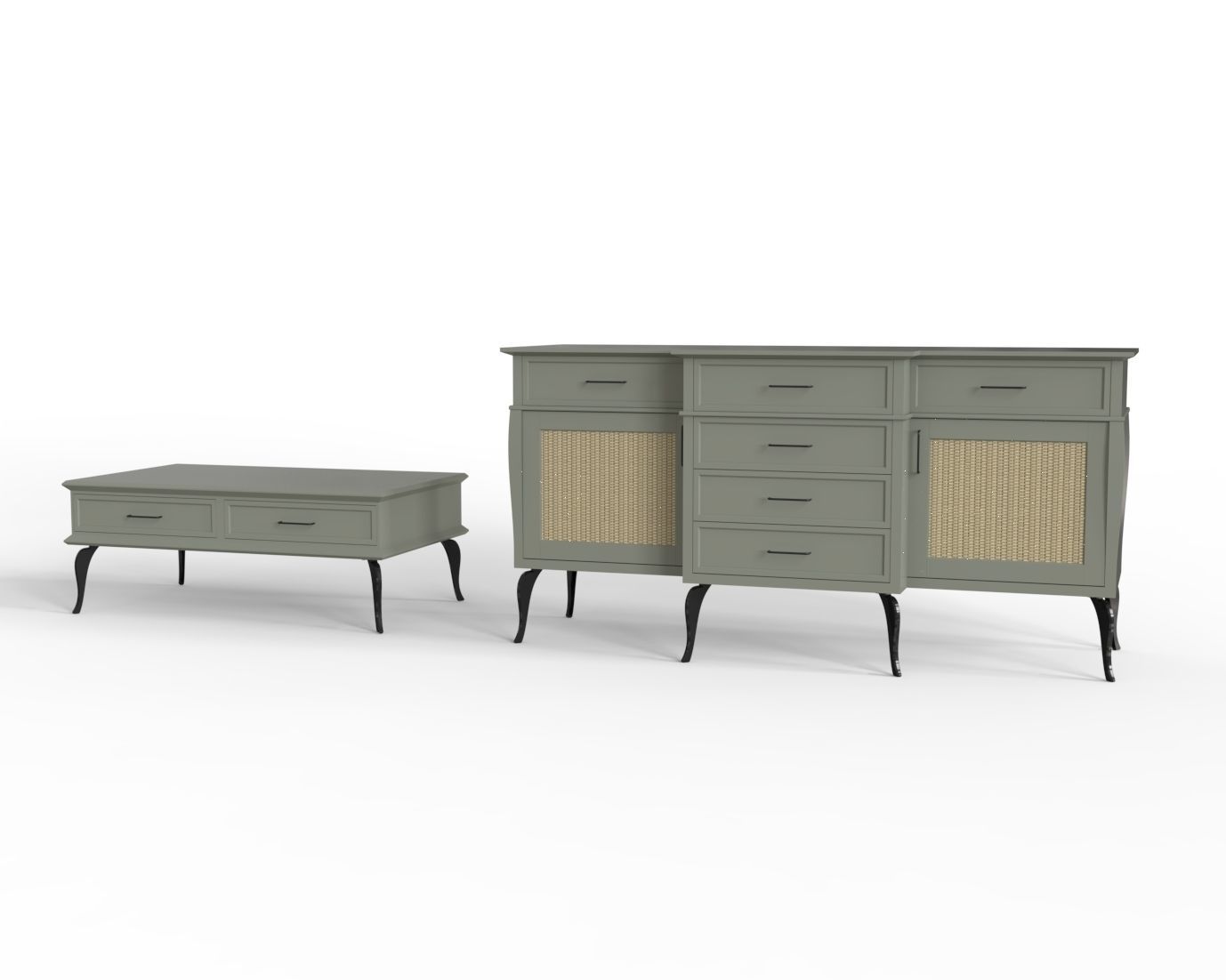 Country Style Dresser and Coffee Table  3D model_1