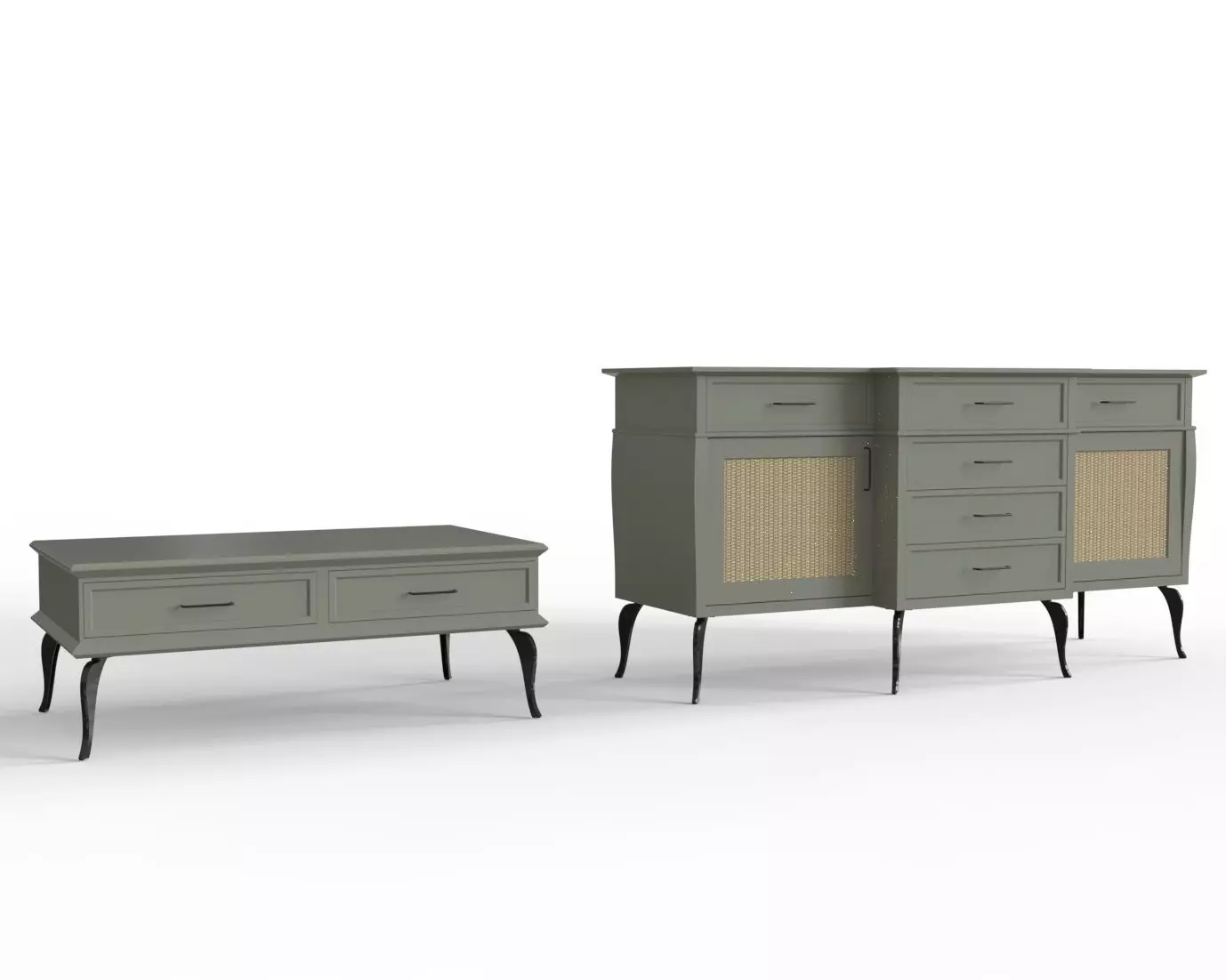Country Style Dresser and Coffee Table  3D model_0