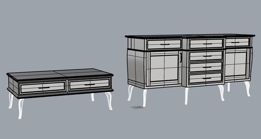 Country Style Dresser and Coffee Table  3D model_4