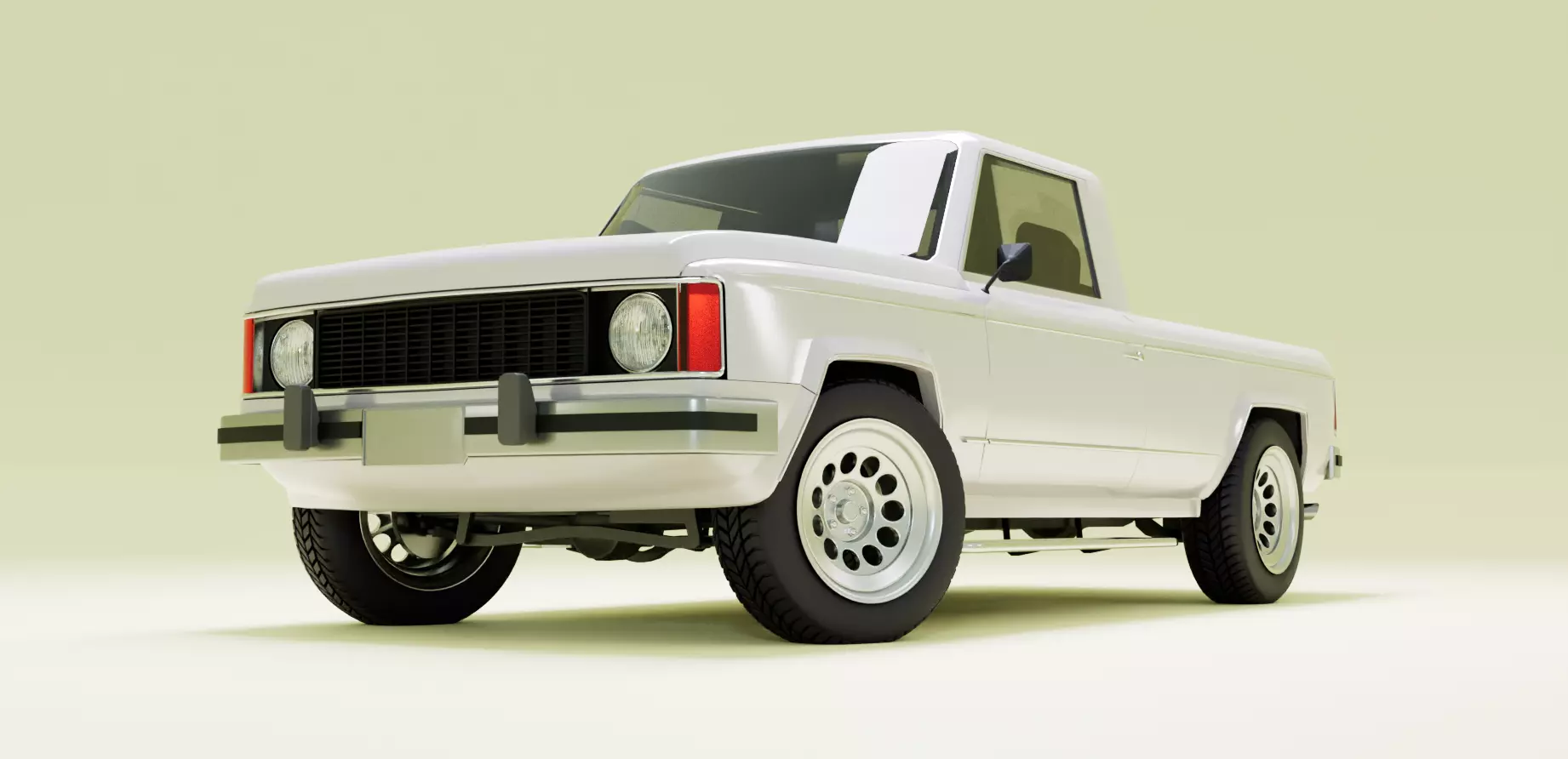 80s pickup truck Low-poly 3D model_0