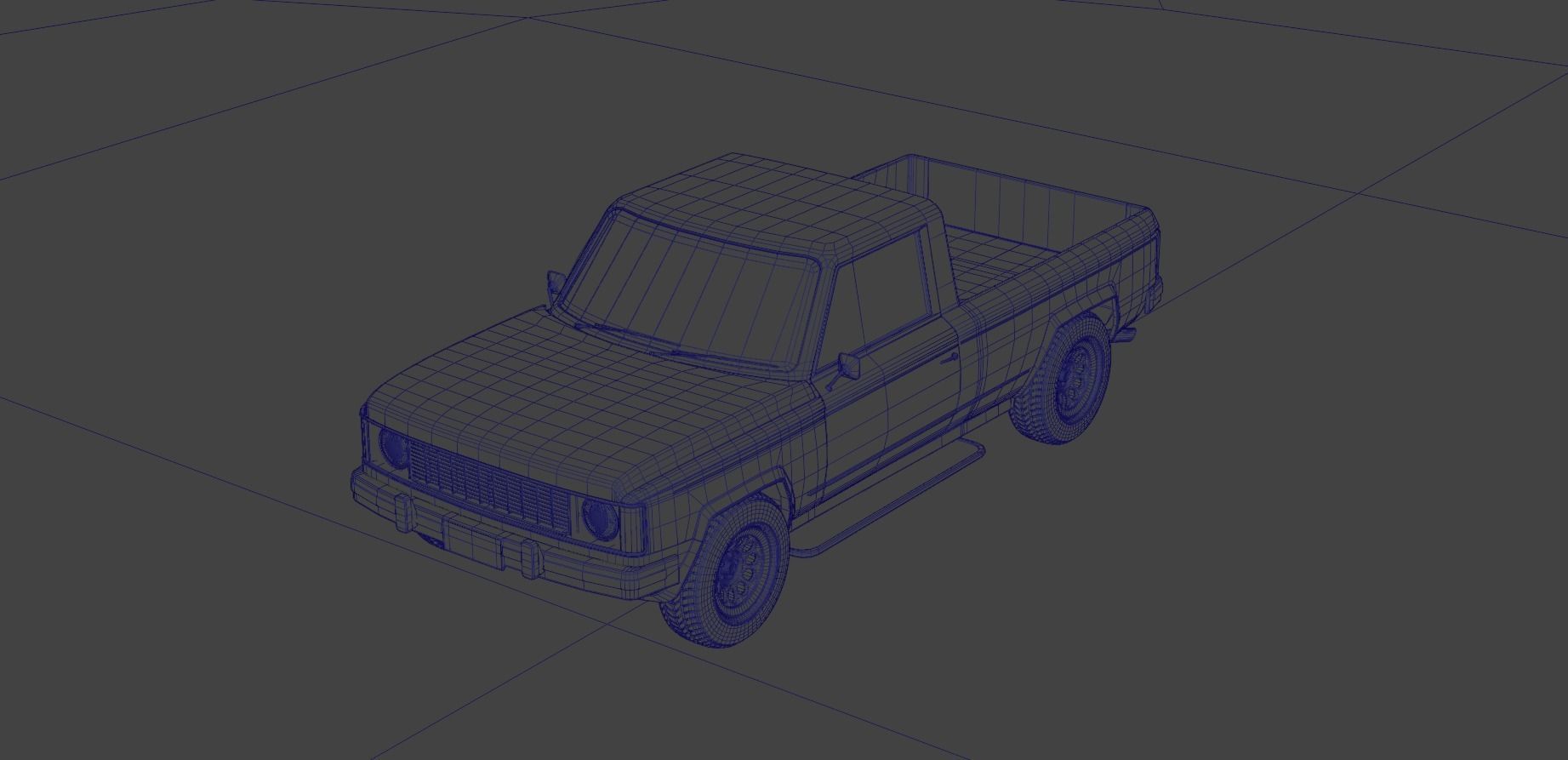 80s pickup truck Low-poly 3D model_17