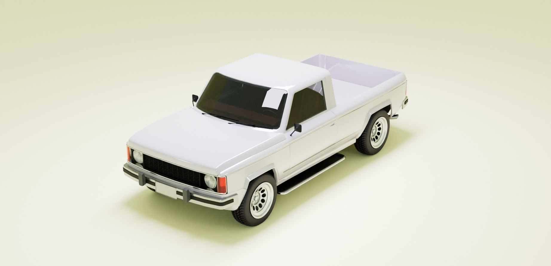 80s pickup truck Low-poly 3D model_4