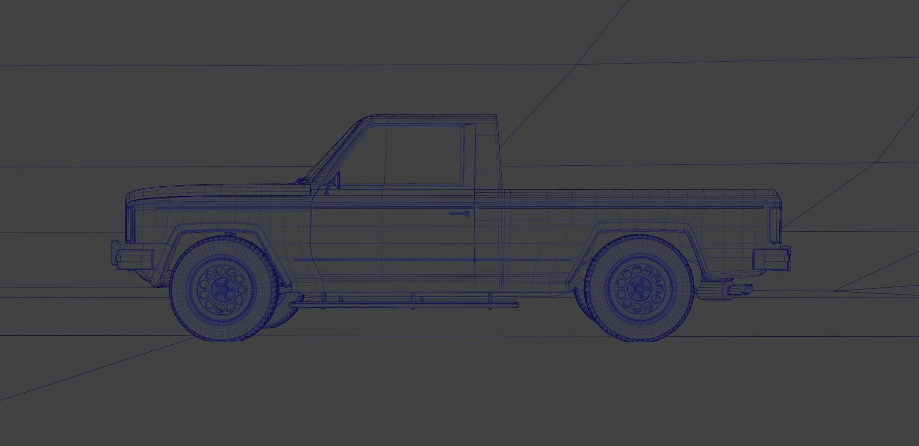 80s pickup truck Low-poly 3D model_15