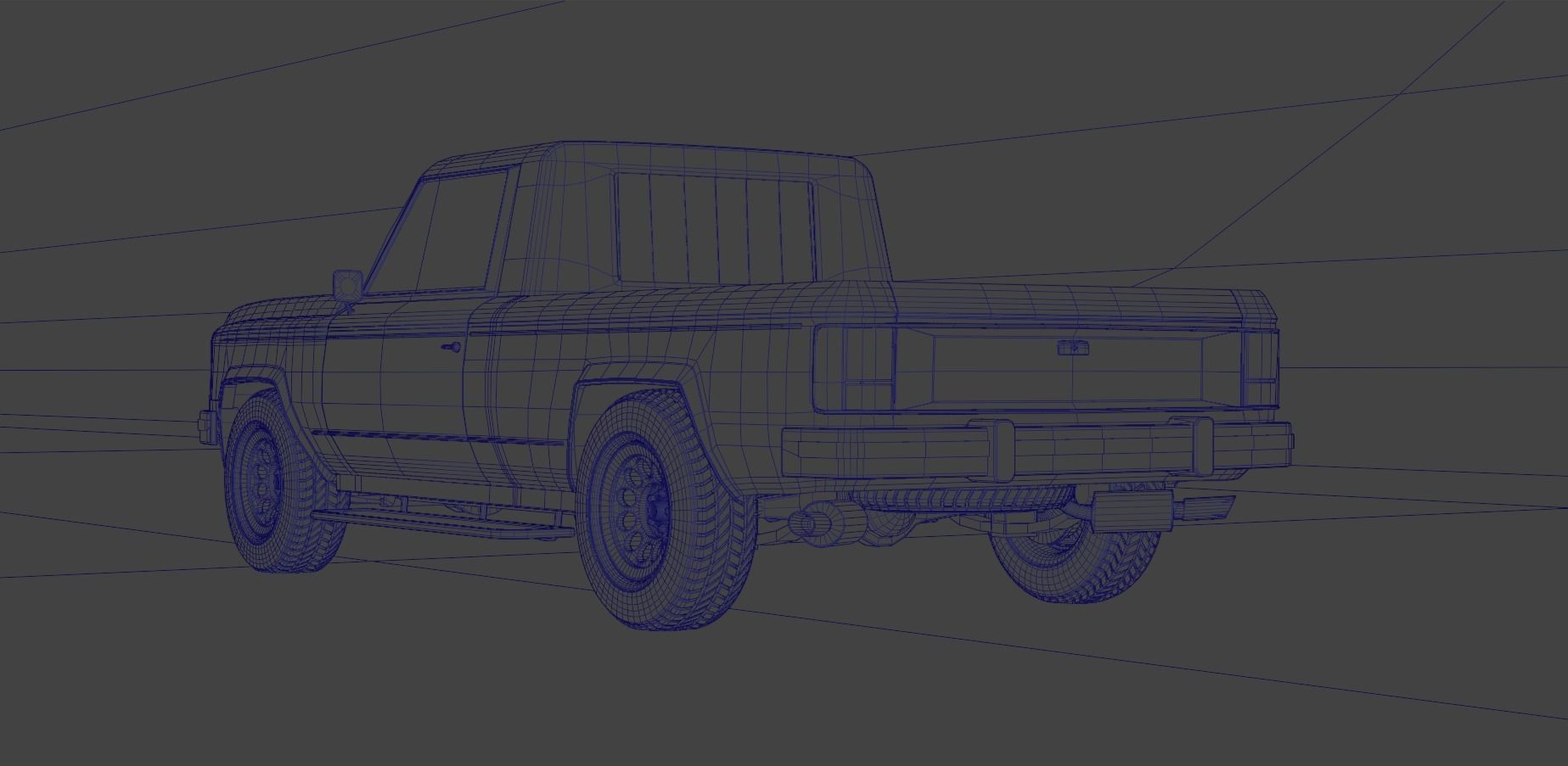 80s pickup truck Low-poly 3D model_16