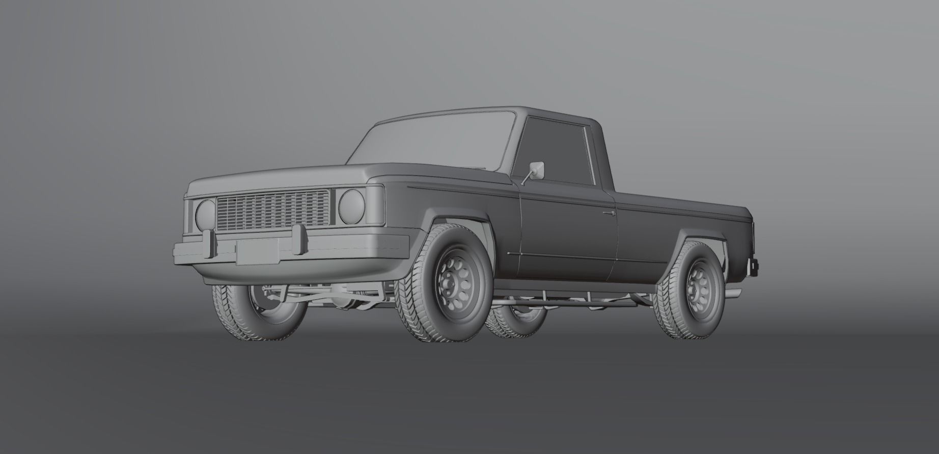80s pickup truck Low-poly 3D model_9