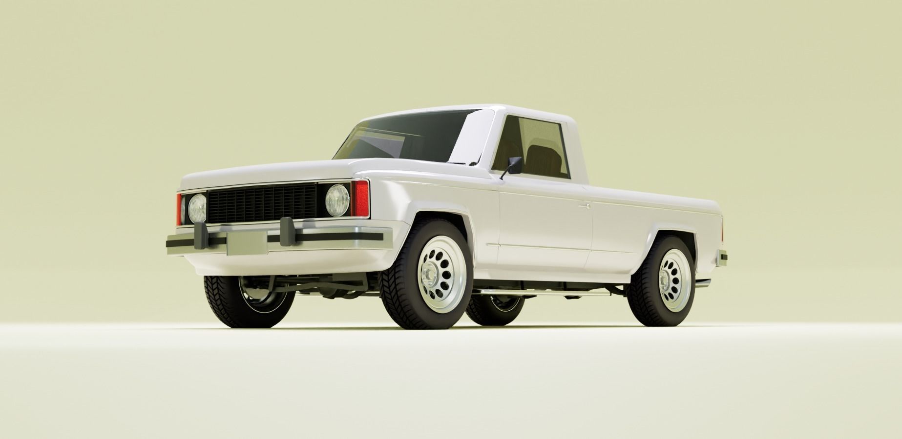 80s pickup truck Low-poly 3D model_1