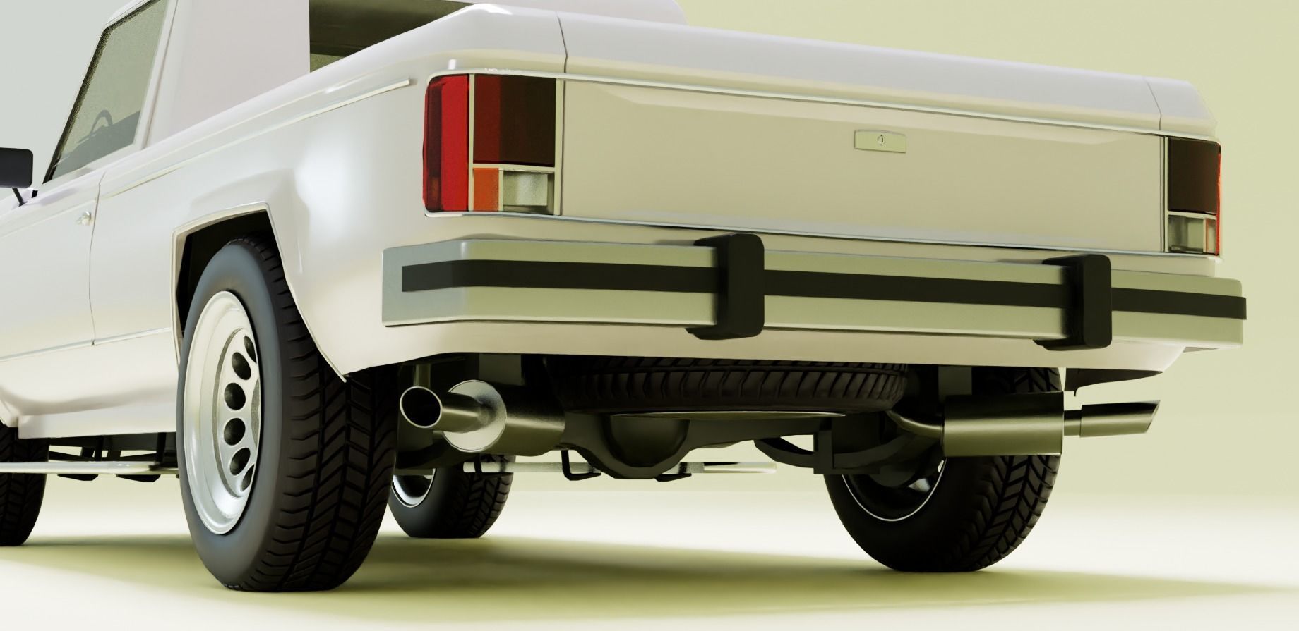 80s pickup truck Low-poly 3D model_7