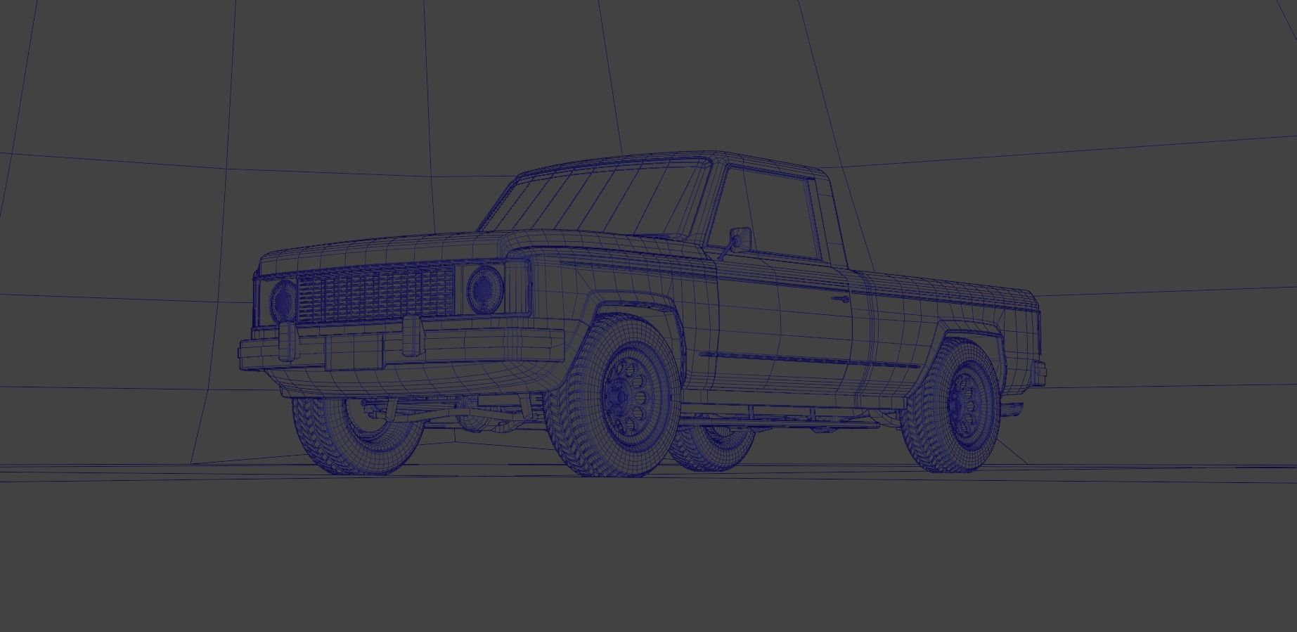 80s pickup truck Low-poly 3D model_14
