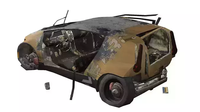 Crashed Wrecked Car Low-poly 3D model Low-poly 3D model