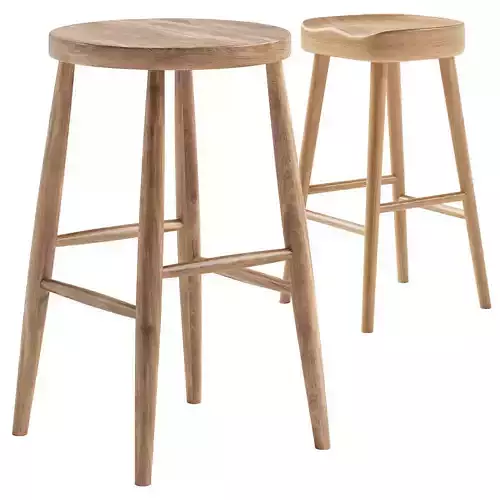 Mengwi Mango Wood Bar Stool and Weathered Oak Stool