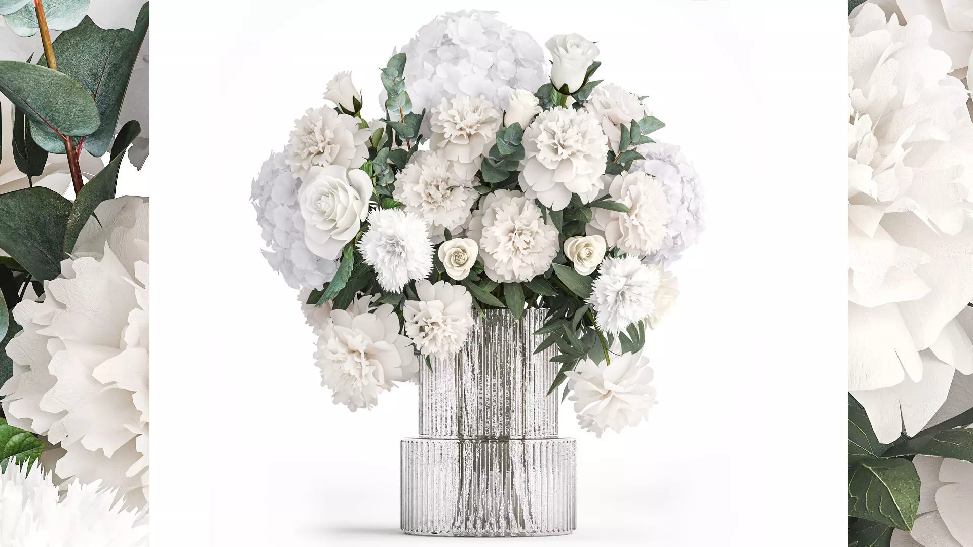 Bouquet of white flowers hydrangea carnation peony vase 389 3D model_0