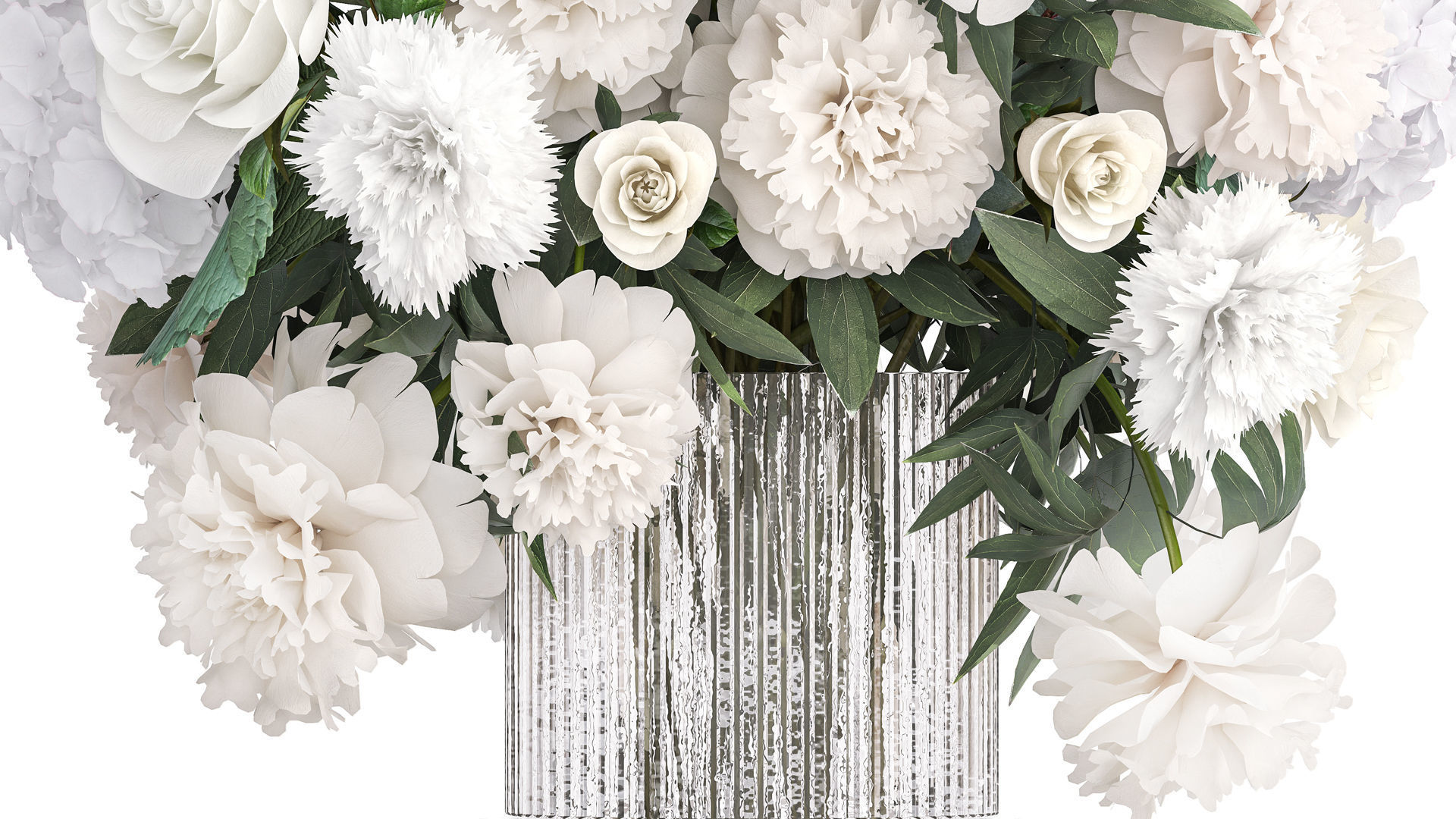 Bouquet of white flowers hydrangea carnation peony vase 389 3D model_4