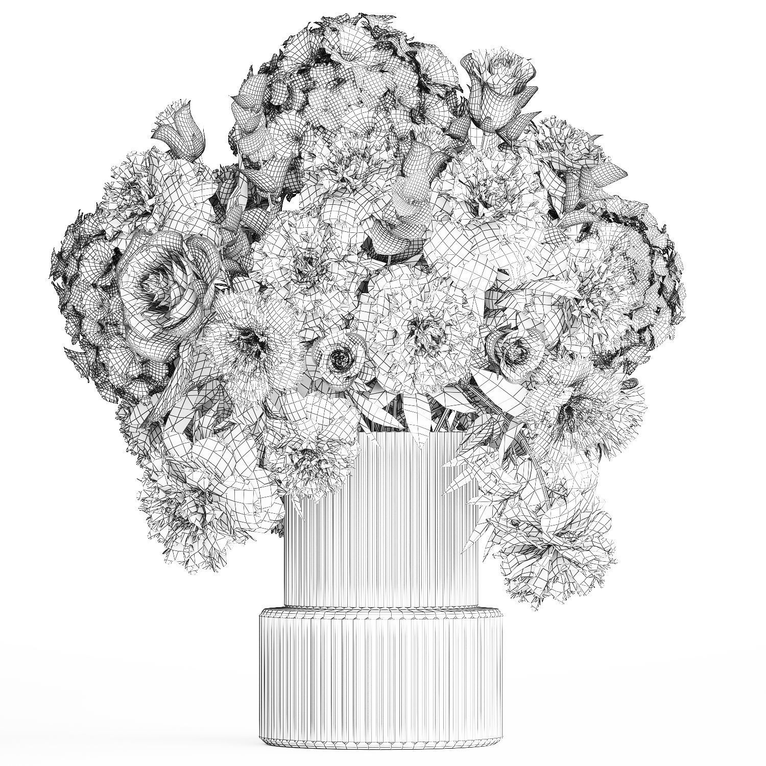 Bouquet of white flowers hydrangea carnation peony vase 389 3D model_13