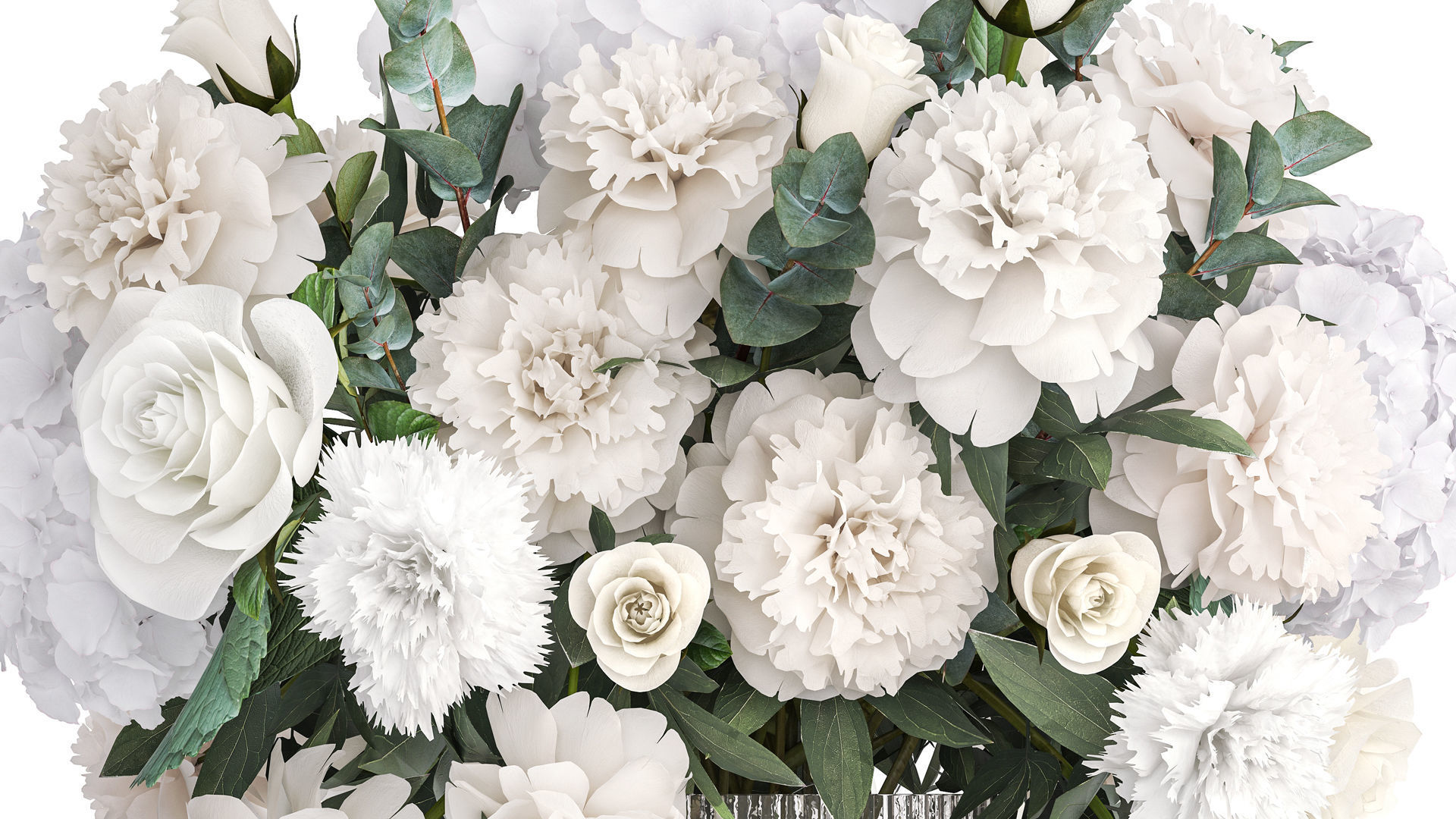 Bouquet of white flowers hydrangea carnation peony vase 389 3D model_3
