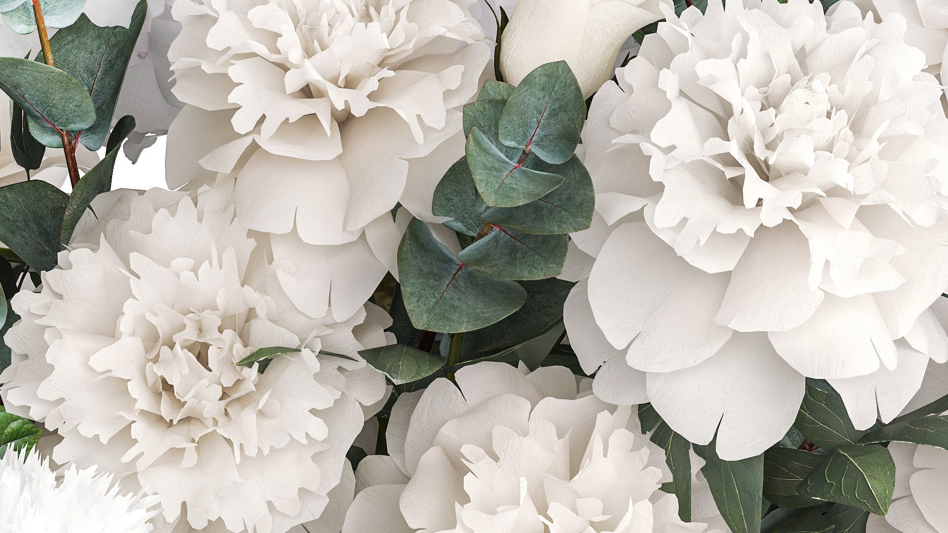 Bouquet of white flowers hydrangea carnation peony vase 389 3D model_6