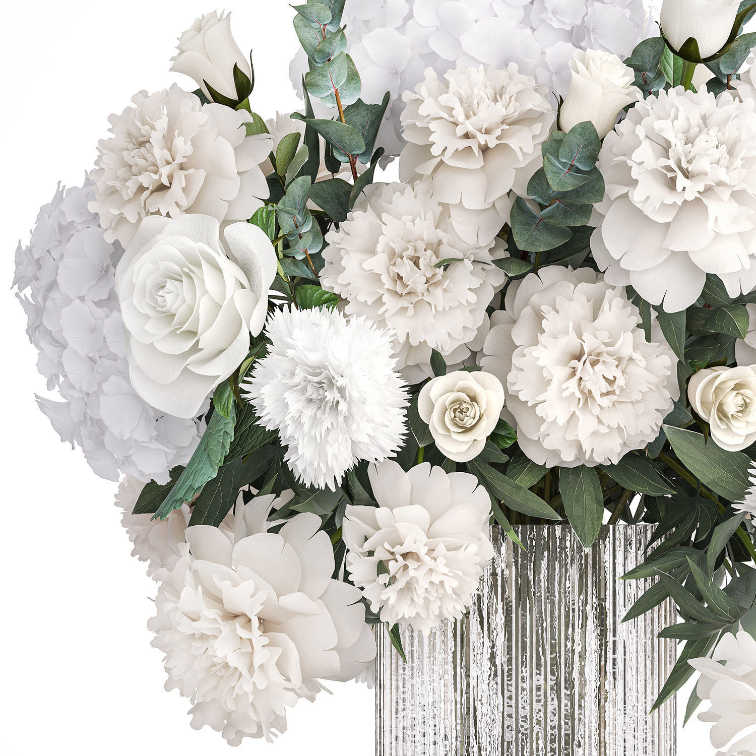 Bouquet of white flowers hydrangea carnation peony vase 389 3D model_10