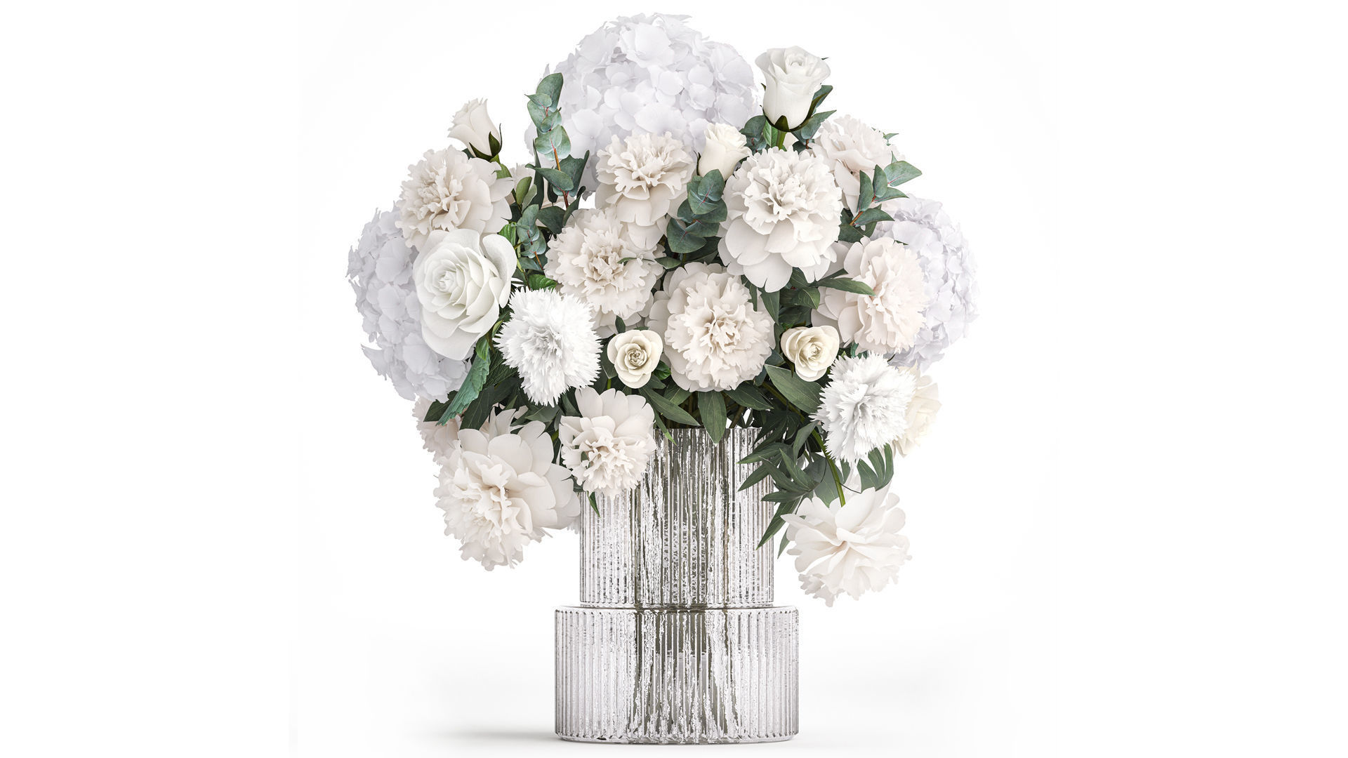 Bouquet of white flowers hydrangea carnation peony vase 389 3D model_1
