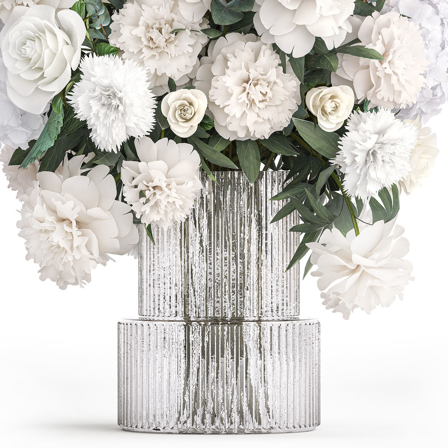 Bouquet of white flowers hydrangea carnation peony vase 389 3D model_9