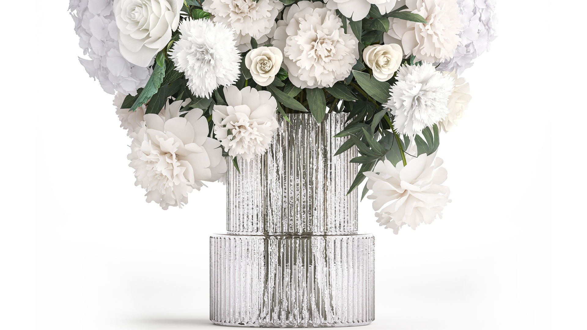 Bouquet of white flowers hydrangea carnation peony vase 389 3D model_2