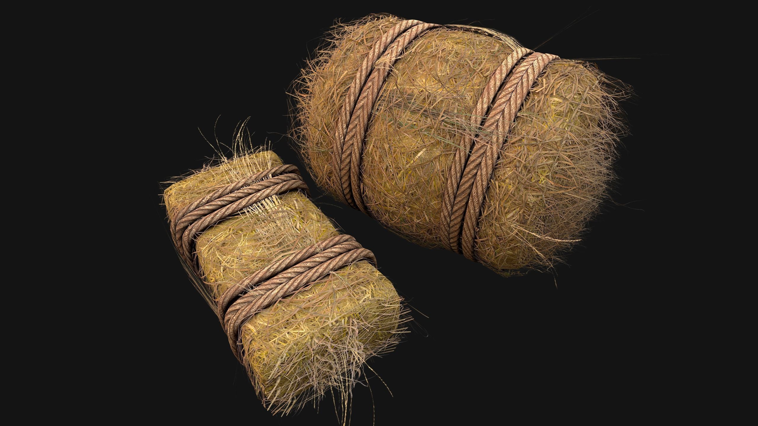 Hay Bale Square and Round Low-poly 3D model_10