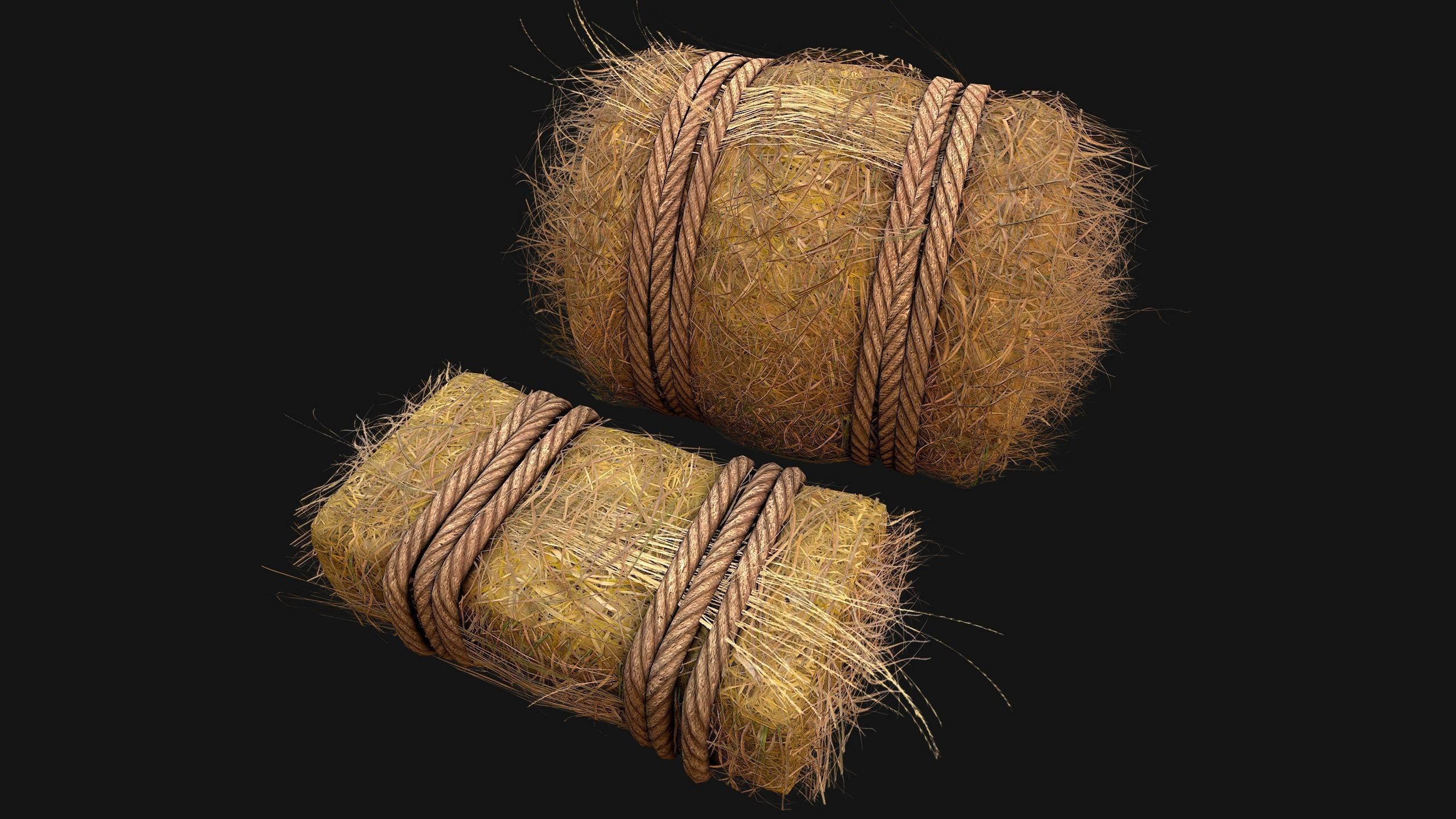 Hay Bale Square and Round Low-poly 3D model_6