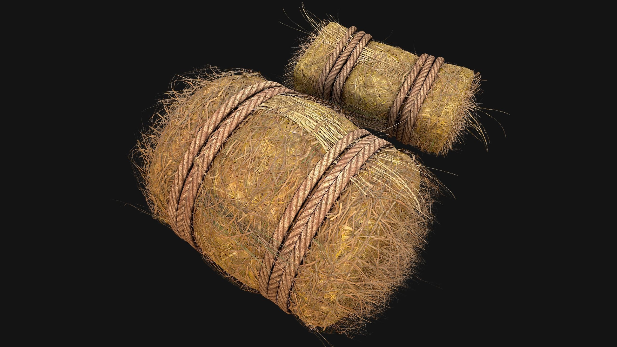 Hay Bale Square and Round Low-poly 3D model_4