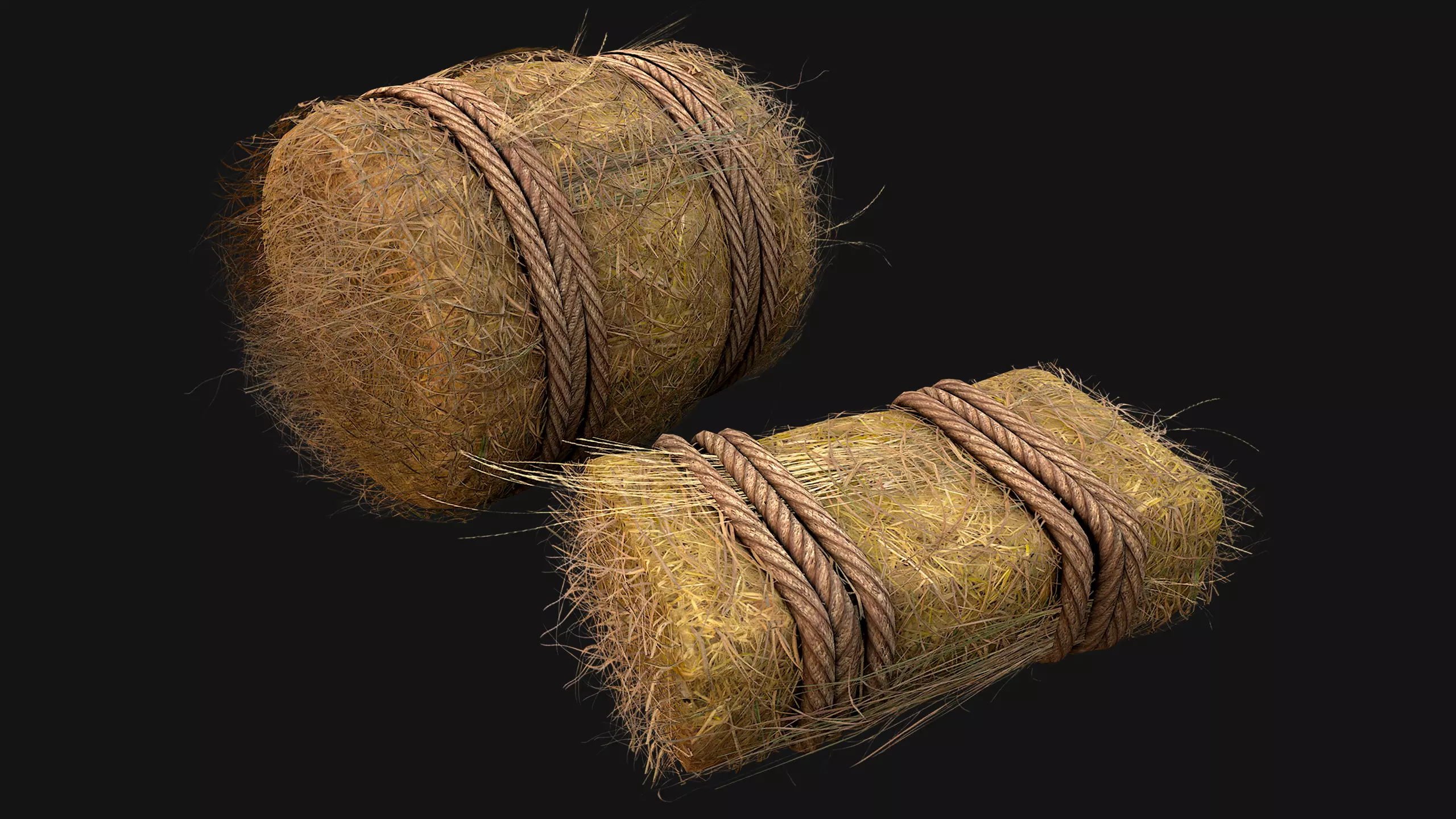 Hay Bale Square and Round Low-poly 3D model_0