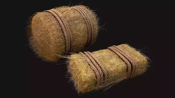 Hay Bale Square and Round Low-poly 3D model