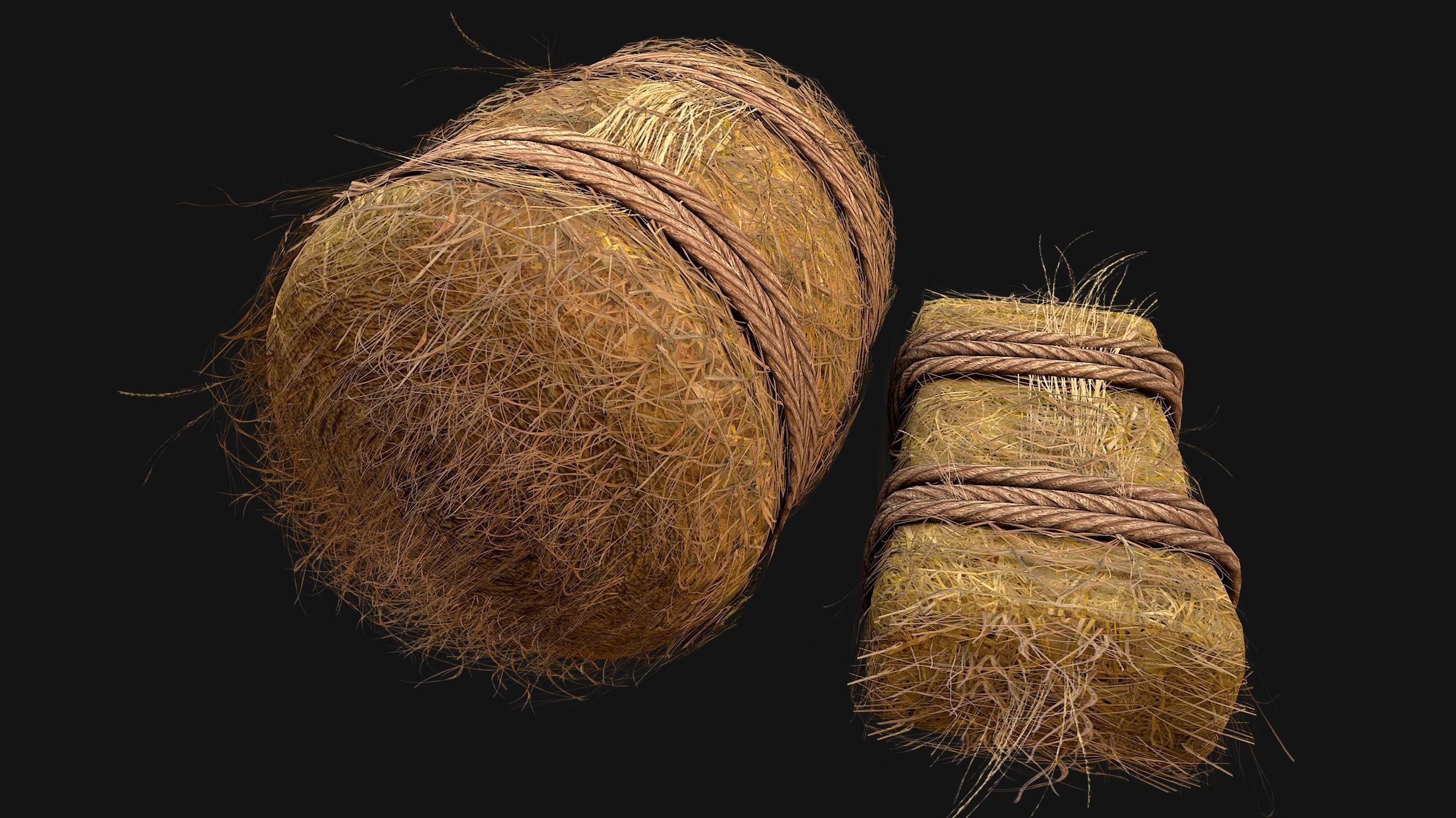 Hay Bale Square and Round Low-poly 3D model_7