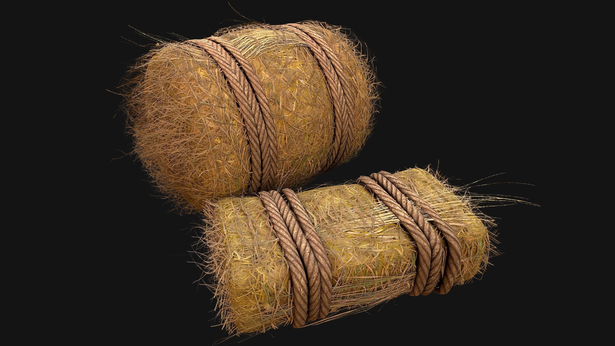 Hay Bale Square and Round Low-poly 3D model_5