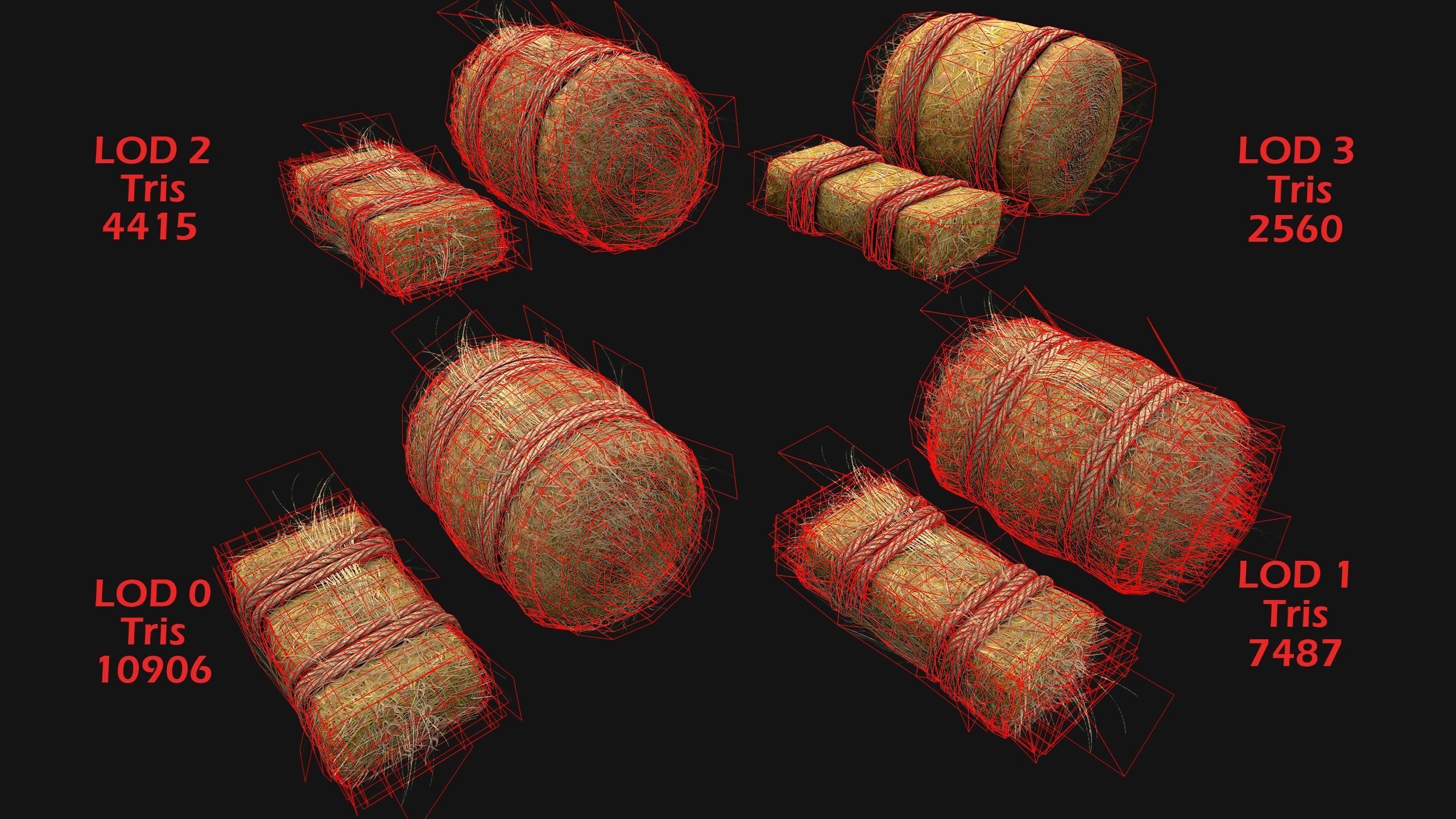 Hay Bale Square and Round Low-poly 3D model_22