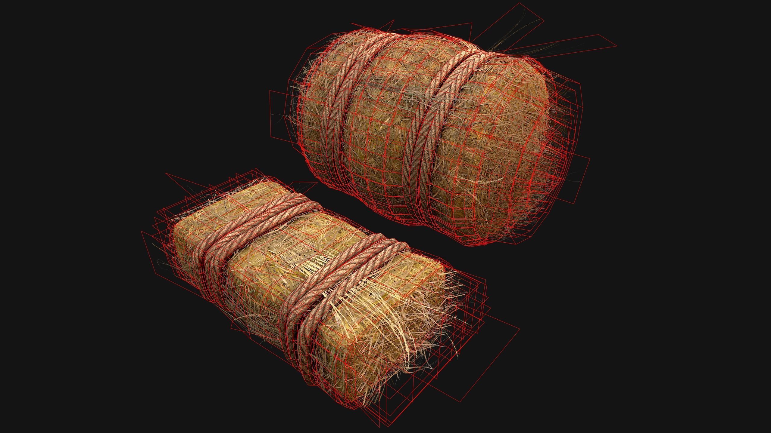 Hay Bale Square and Round Low-poly 3D model_21